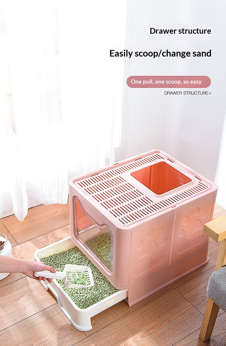 Extra-large Enclosed Drawer-Type Odor-Control Cat Litter Box