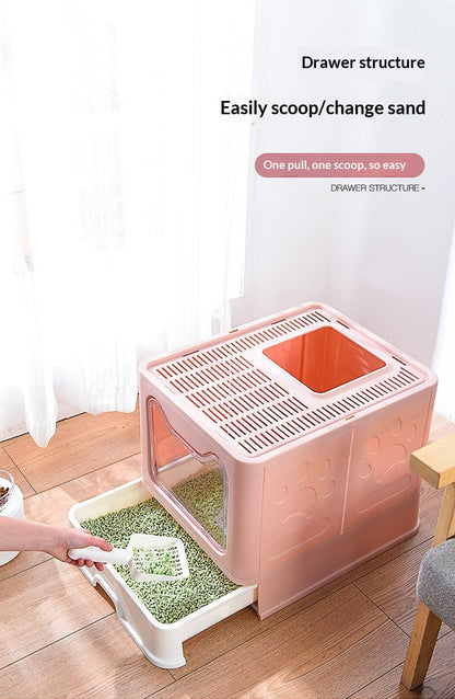 Extra-large Enclosed Drawer-Type Odor-Control Cat Litter Box
