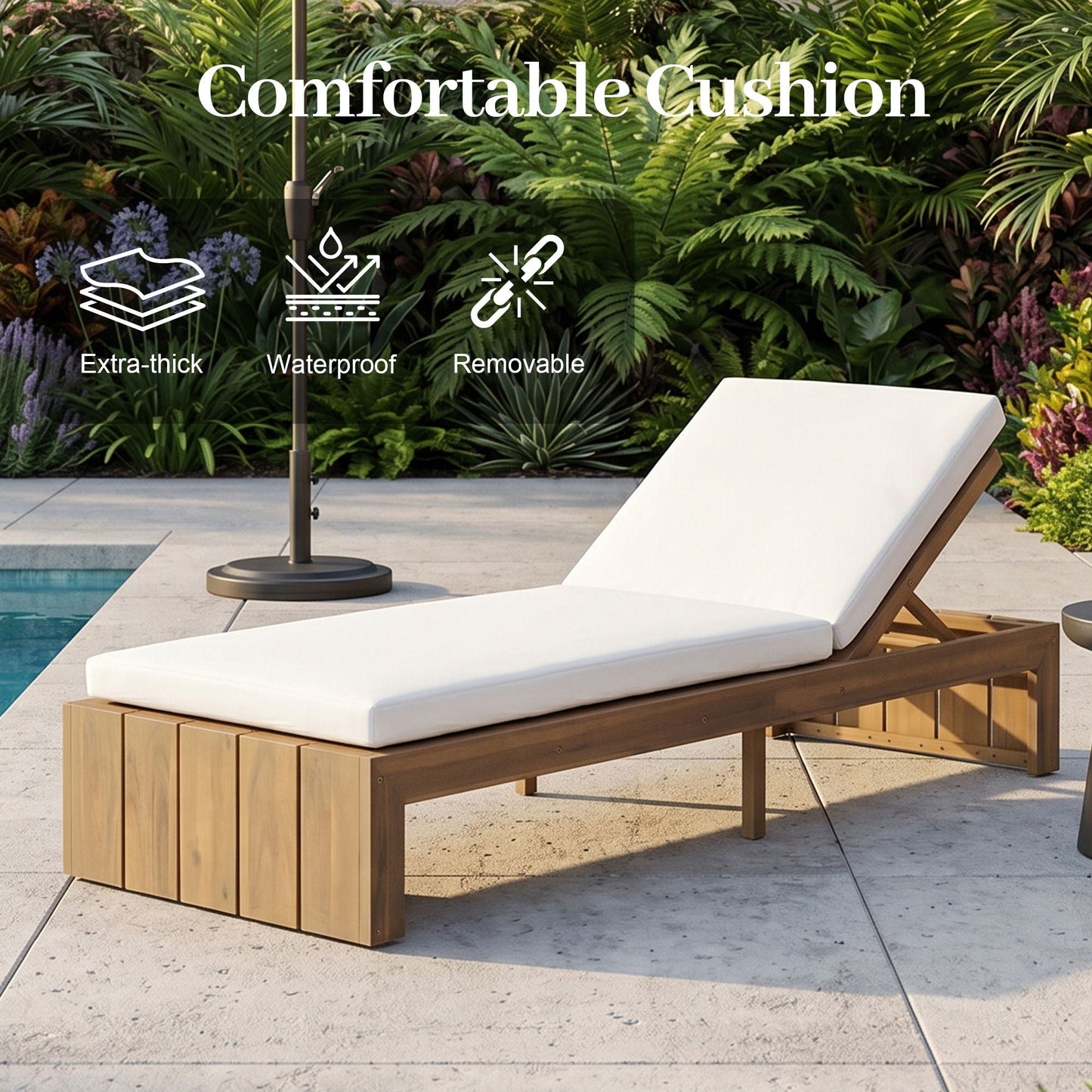 Adjustable Outdoor Chaise Lounge Patio Recliner With Removable Cushion