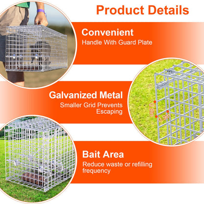 1Pc 25.59Inch Live Humane Animal Trap For Spring Summer Cage Heavy Duty Folding Catch And Release Rodent Cage For Rabbit Squirrel Possum Skunk Kitten Raccoon And More