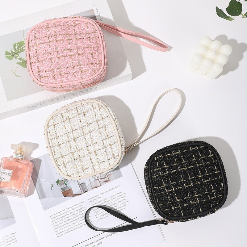 Chanel-style Makeup Bag With Handle Waterproof Storage Travel Organizer
