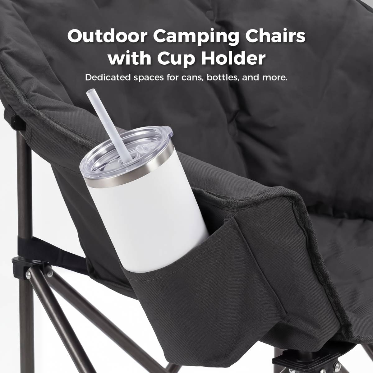 Set of 2 Oversized Camping Chairs with Side Pocket
