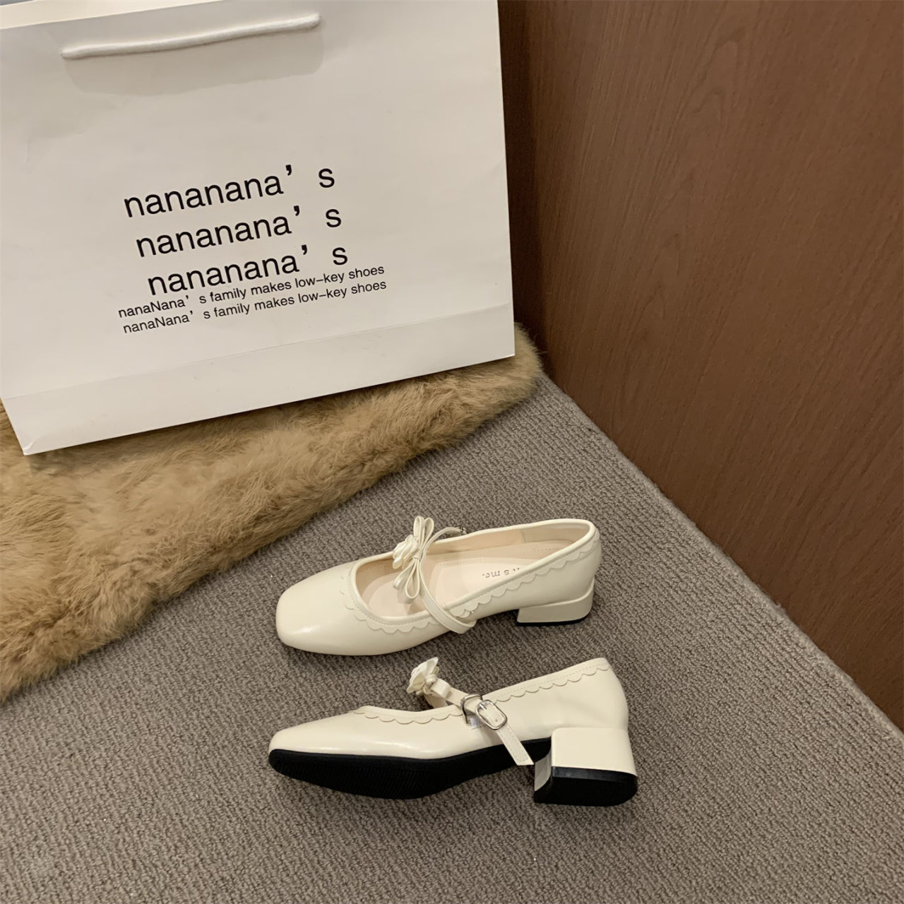 2026 Spring New Women French Bow Square Toe Block Heel Mary Jane Shoes For Dresses