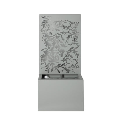 30.71' Light Gray Metal Leaf Cutout Outdoor Water Wall Fountain with LED Lights