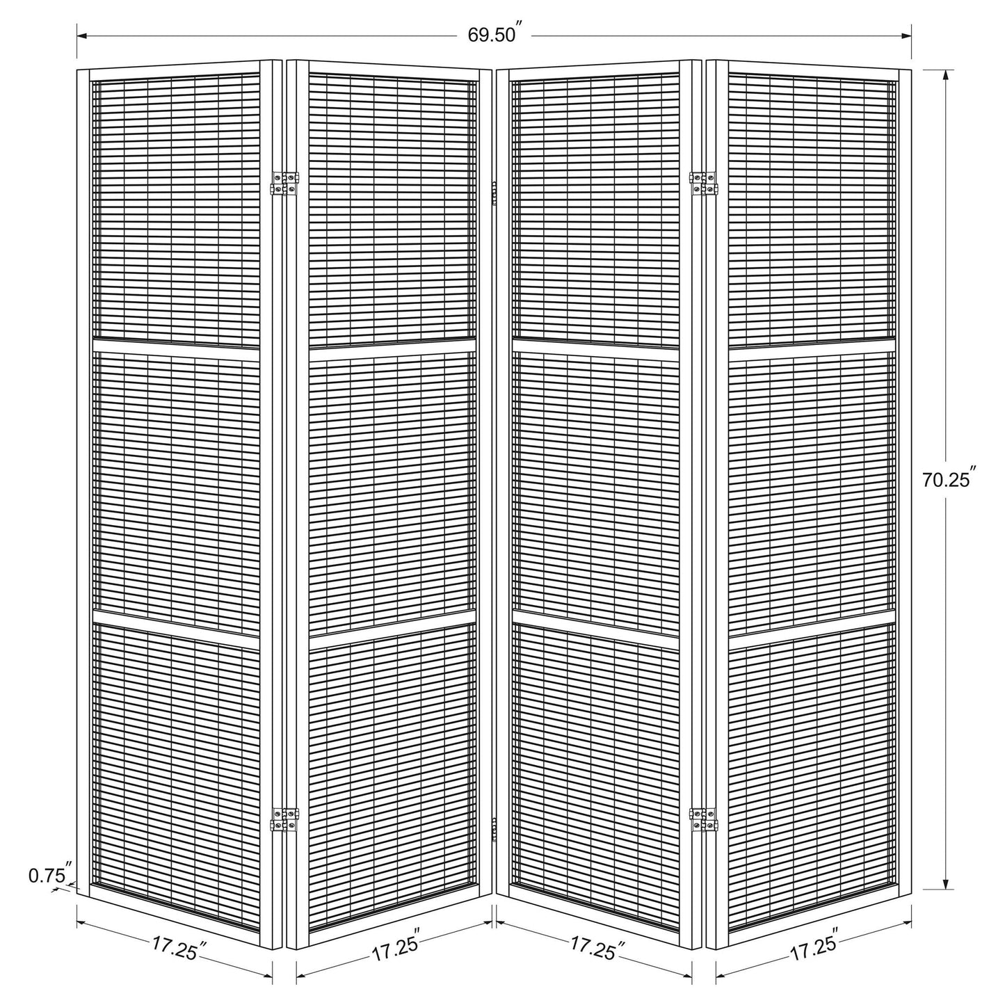 Kenabi - 4 Panel Room Divider Folding Screen - Walnut