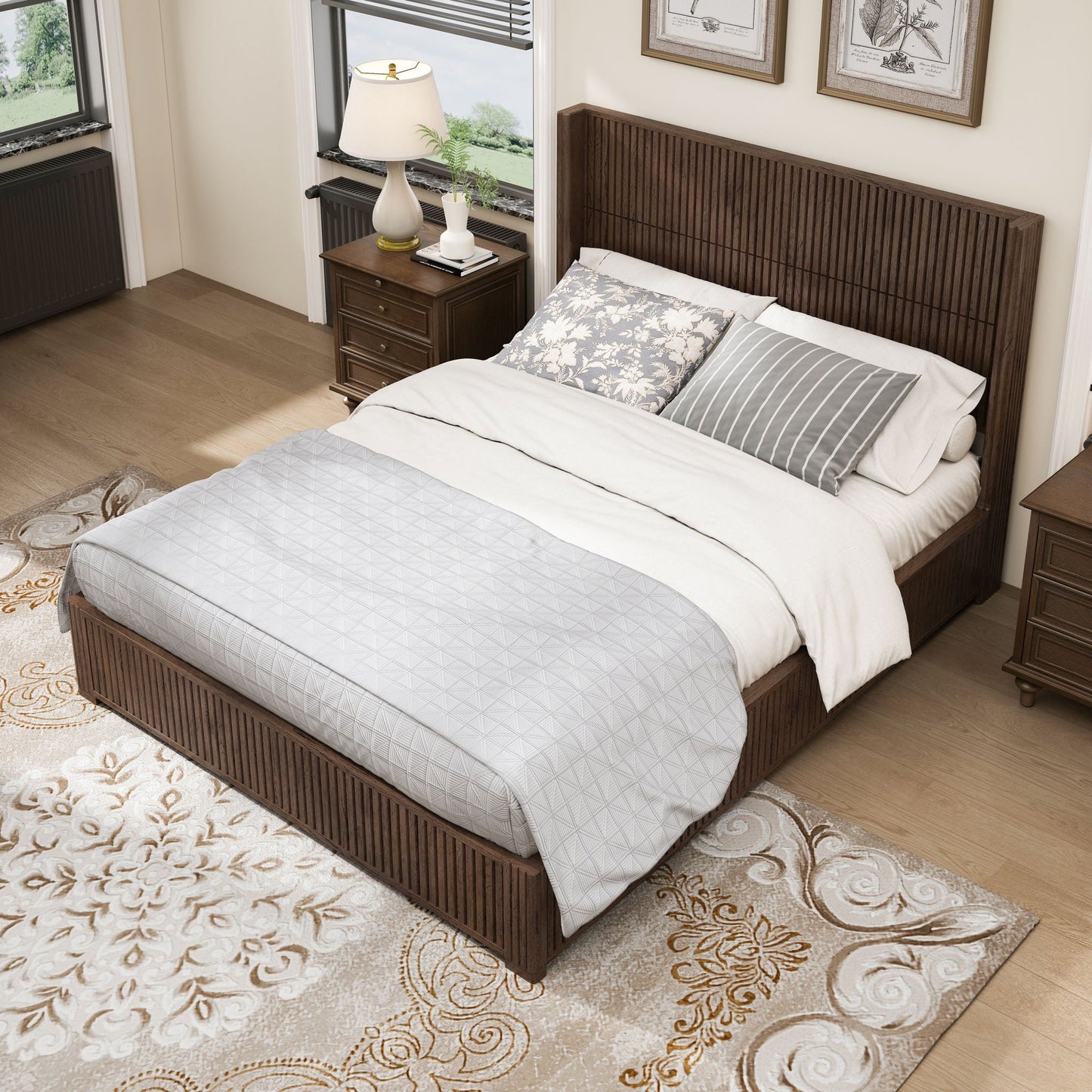 Platform Bed Frame With Headboard, Floor Standing Design