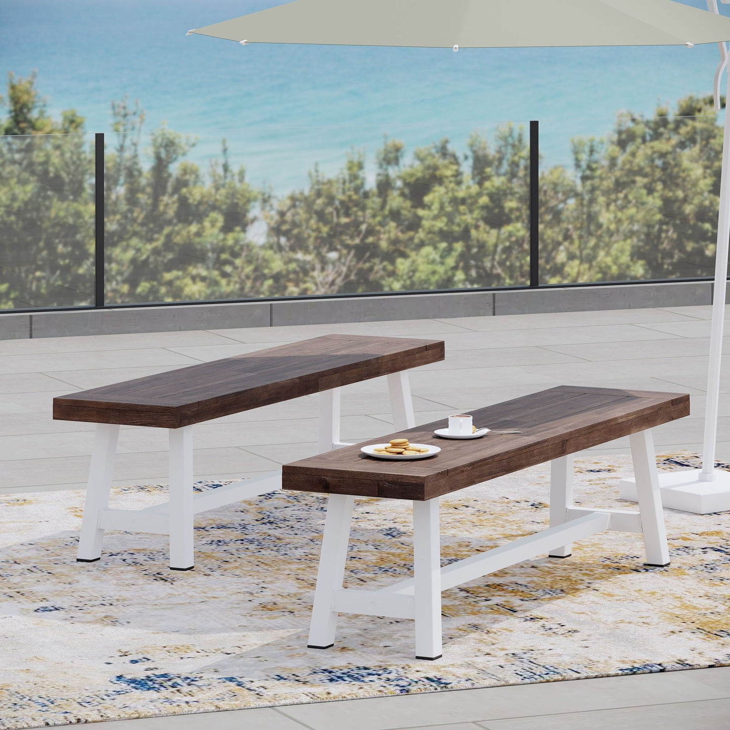 Tranquilizer Outdoor Acacia Wood Bench With Slat Panel Design