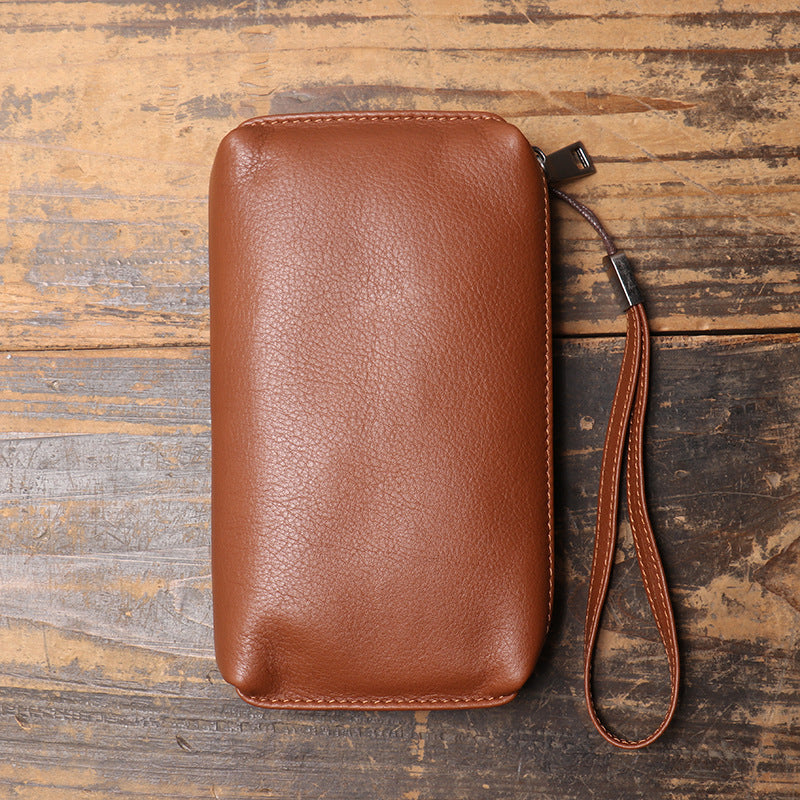 New Mens Genuine Leather Clutch, Soft Leather Long Wallet With Zipper