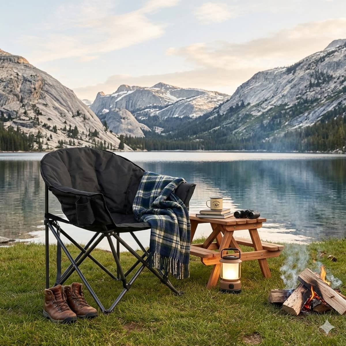 Oversized Camping Chair, Portable Folding Moon Chair with Side Pocket
