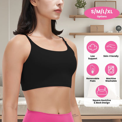 Women Strap Sport Bras Padded StrappyÊCrop Square Neck Low Impact Bras SexyÊFitnessÊTank Tops with Removable Pads Flat Straps for Gym Yoga Workout Run