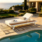 White Iron and Teak Finish Chaise Lounge Set with Cream Cushion