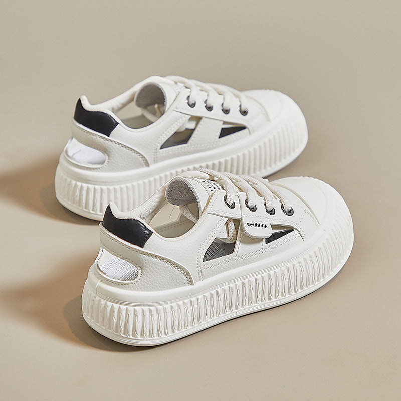 New Breathable Womens Hollow-out Casual Sneakers Chunky-soled Versatile White Shoes