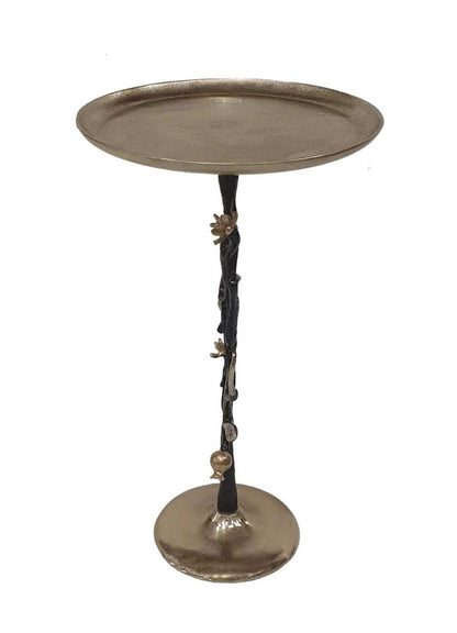 13.8x13.8x24 Black and Gold Aluminum Side Table with Pomegranate Design