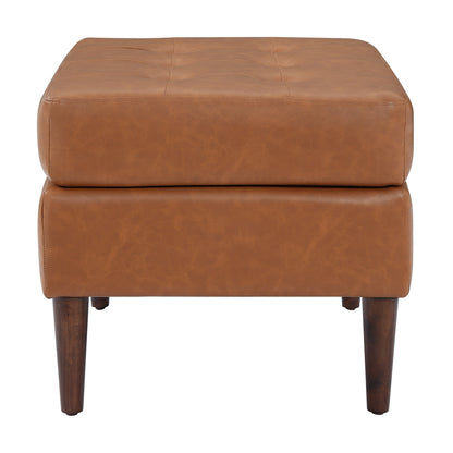 Upholstered PU Leather Ottoman, Solid Wooden Legs
