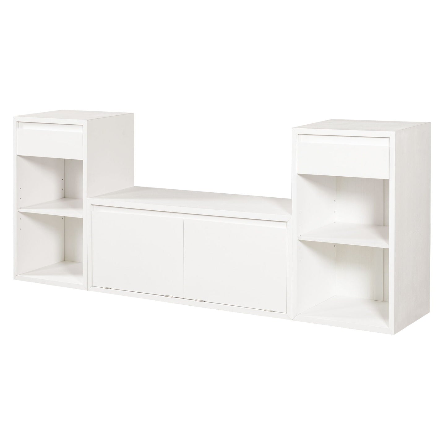 Entryway Storage Bench With Cushion, Drawers & Open Shelves
