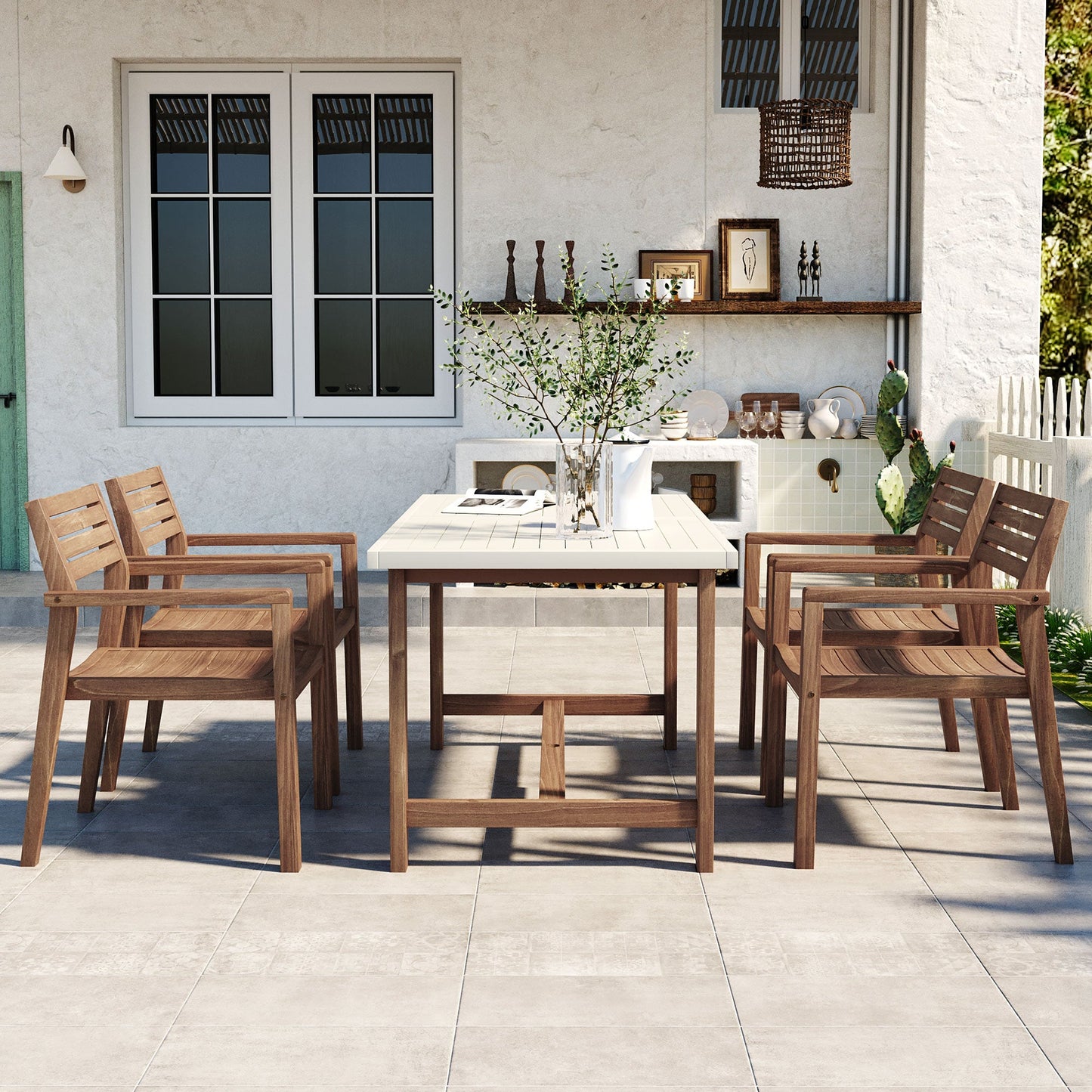 U_STYLE 5-Piece Outdoor Acacia Wood Dining Set