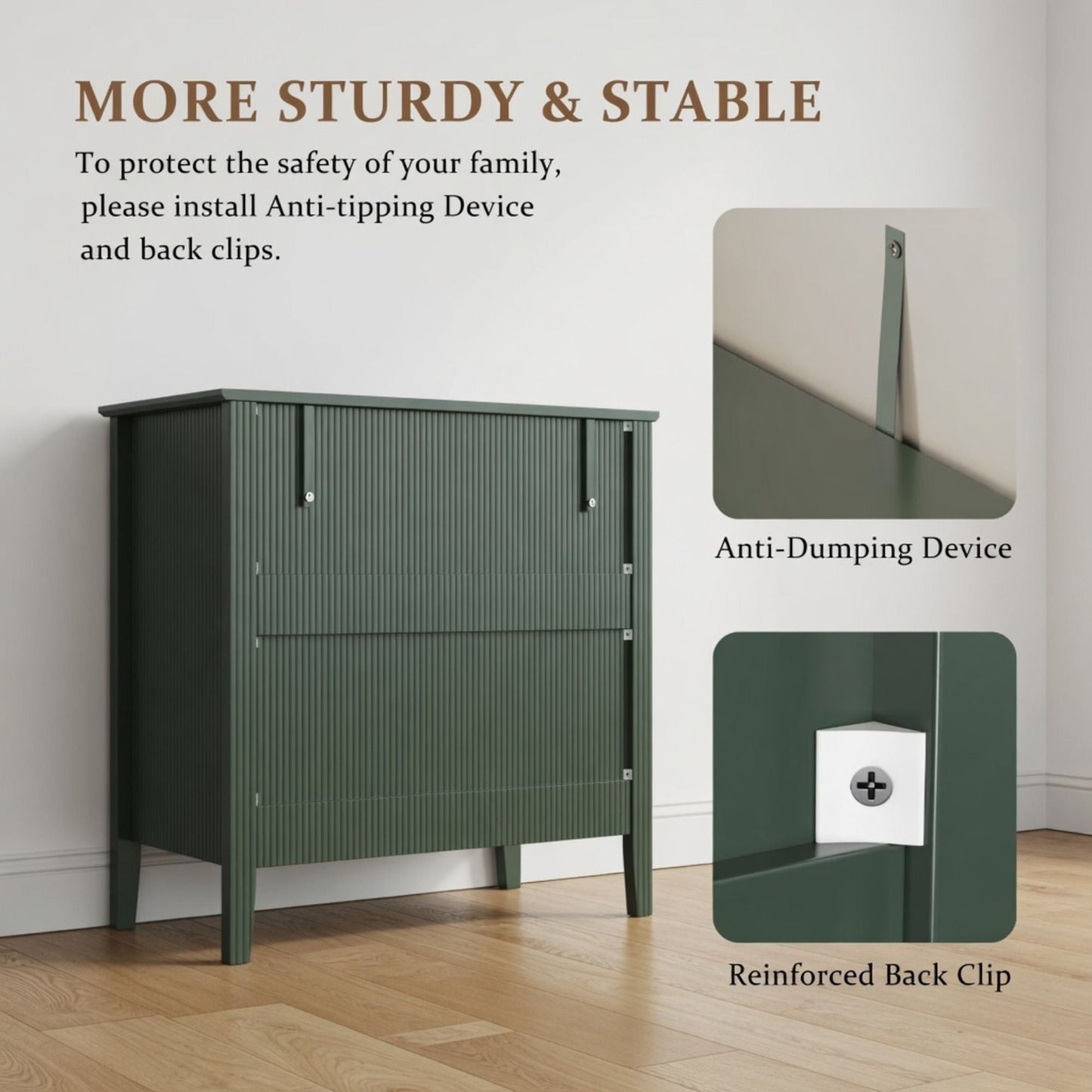 Fluted 3 Drawer Nightstand With Soft Close Slides