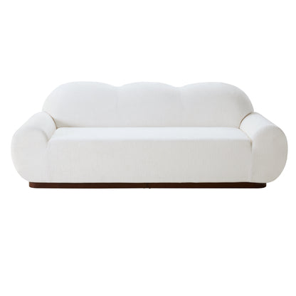 88 in. Round Arm Cloud Curved 3-Seater Modern Upholstered Chenille Sofa, Snow