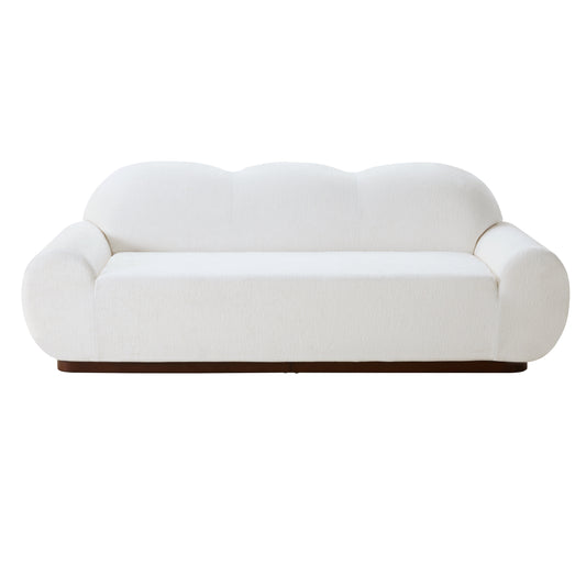88 in. Round Arm Cloud Curved 3-Seater Modern Upholstered Chenille Sofa, Snow
