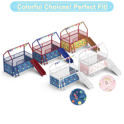 Jack - House Loft Bed With Slide And Curtain Set