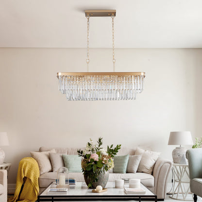 Rectangular Crystal Chandelier Adjustable Gold Iron Ceiling Light