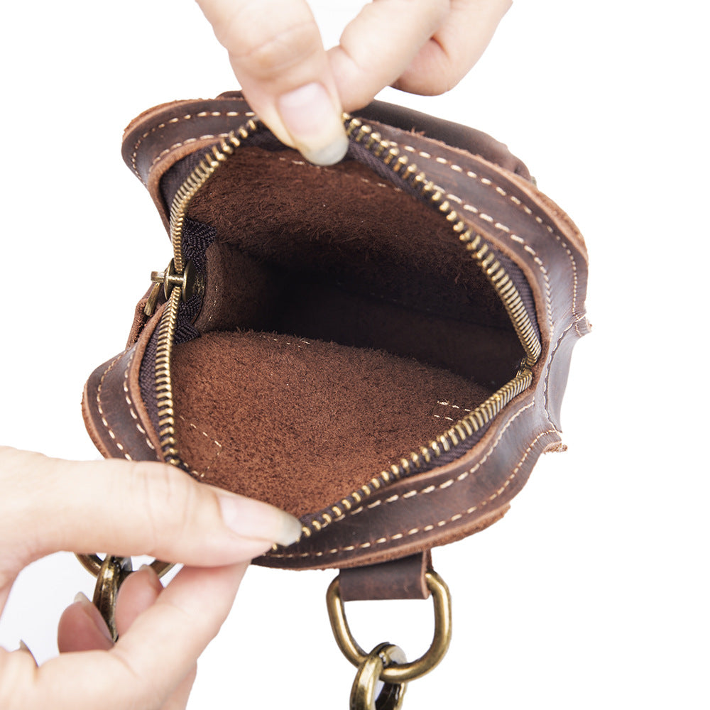 Mens First-Layer Cowhide Crossbody Waist Bag