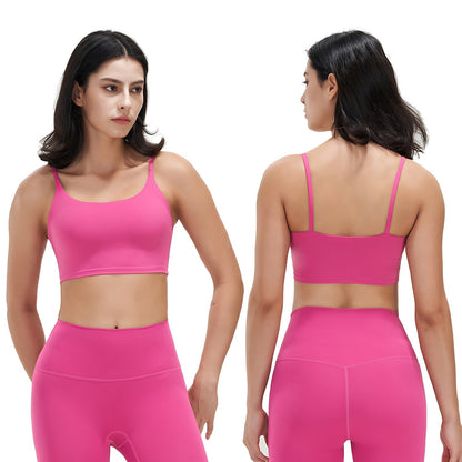Women Strap Sport Bras Padded StrappyÊCrop Square Neck Low Impact Bras SexyÊFitnessÊTank Tops with Removable Pads Flat Straps for Gym Yoga Workout Run