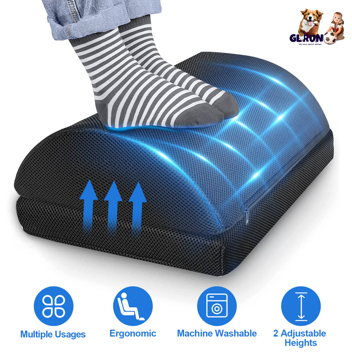 Under Desk Office Footrest Memory Foam Ergonomic Footrest Washable Foot Rest with 2 Adjustable Heights for Home Office