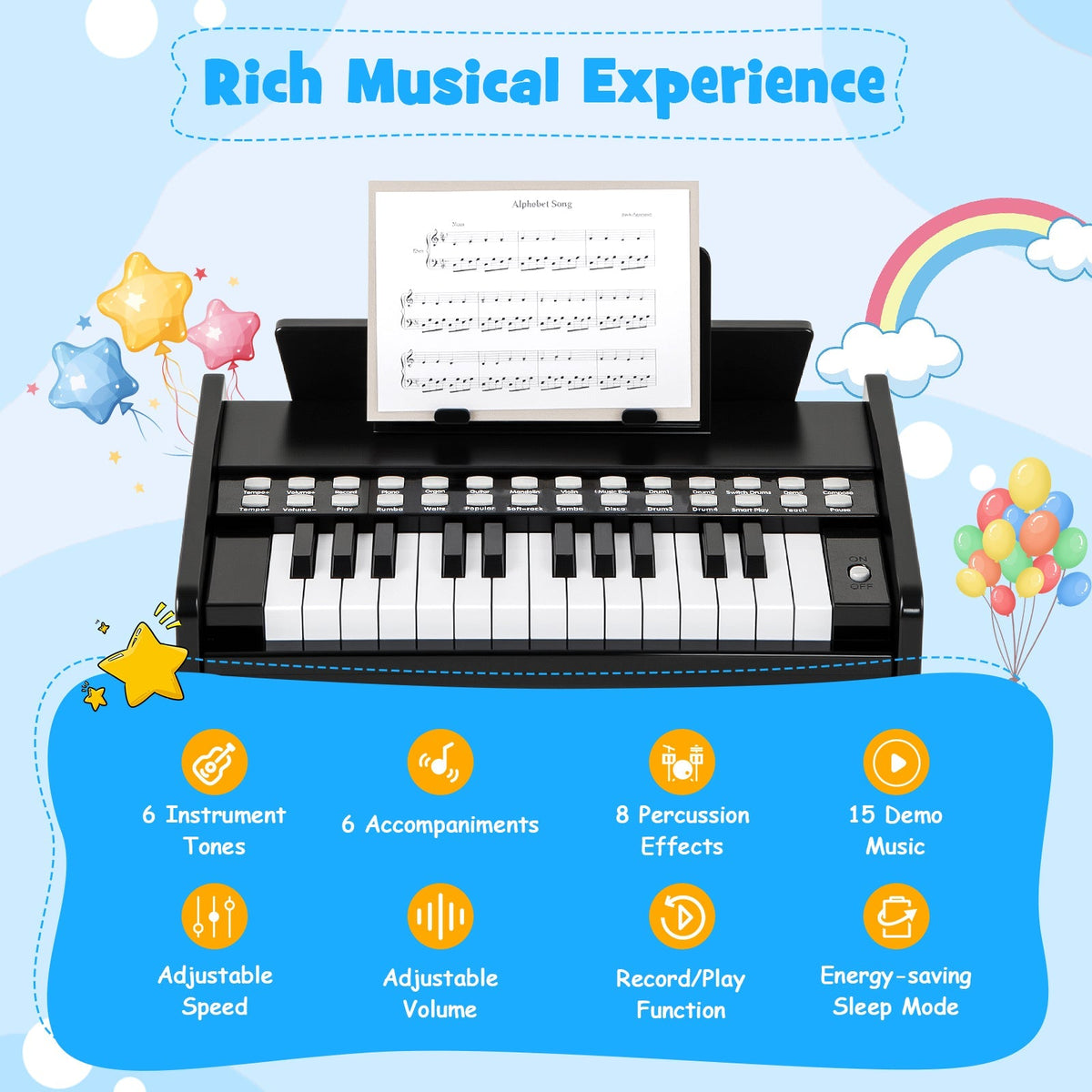 25 Keys Kids Piano Keyboard with Adjustable Speed and Volume