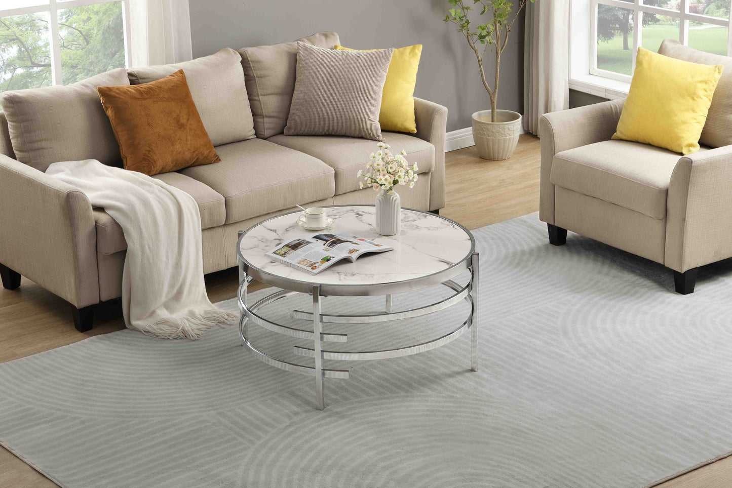 Elegant Round Table With Sintered Stone Top & Sturdy Metal Frame