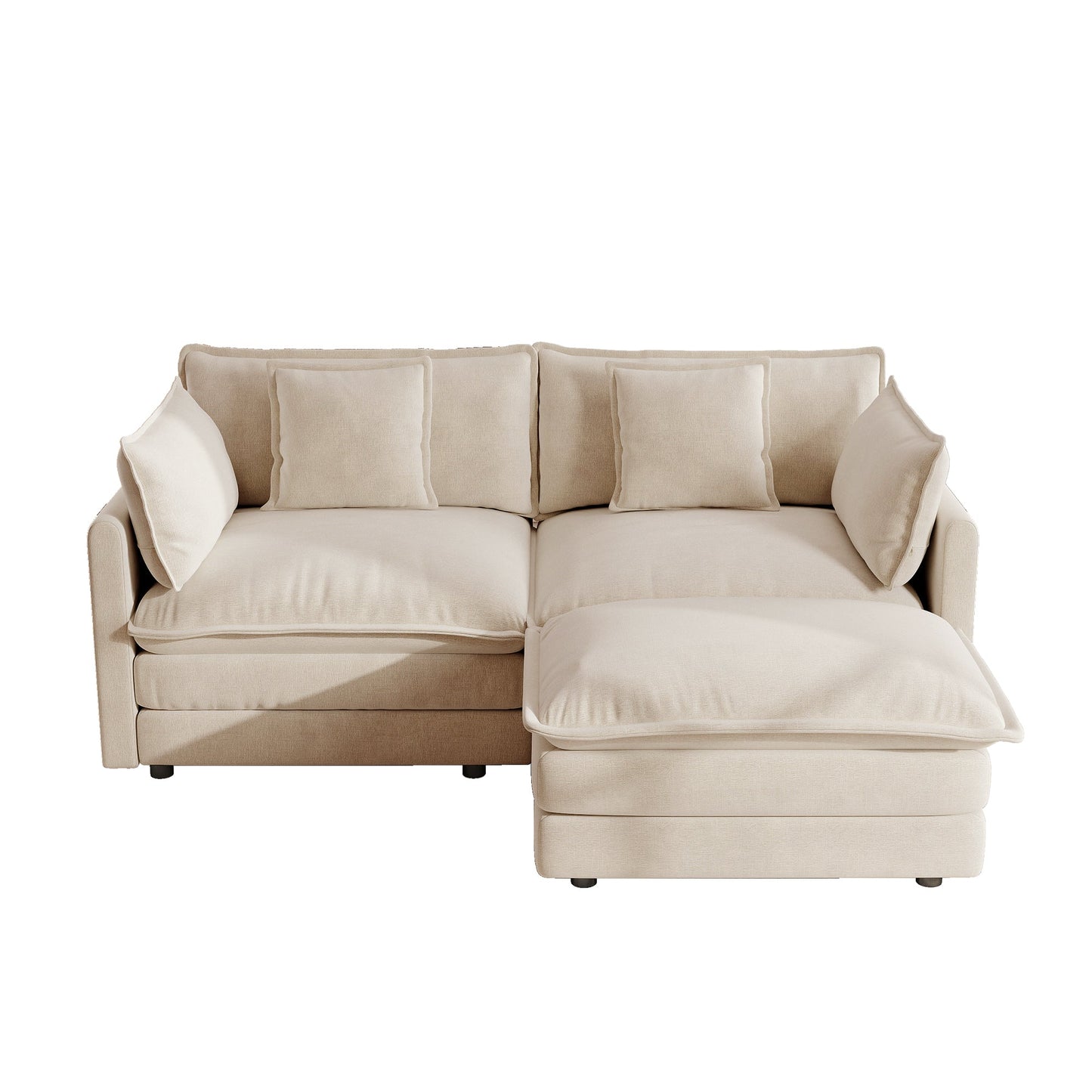 Chenille Two-Seater Sofa with 1 Footrest, 2 Seater L-Shaped Sectional with Ottoman