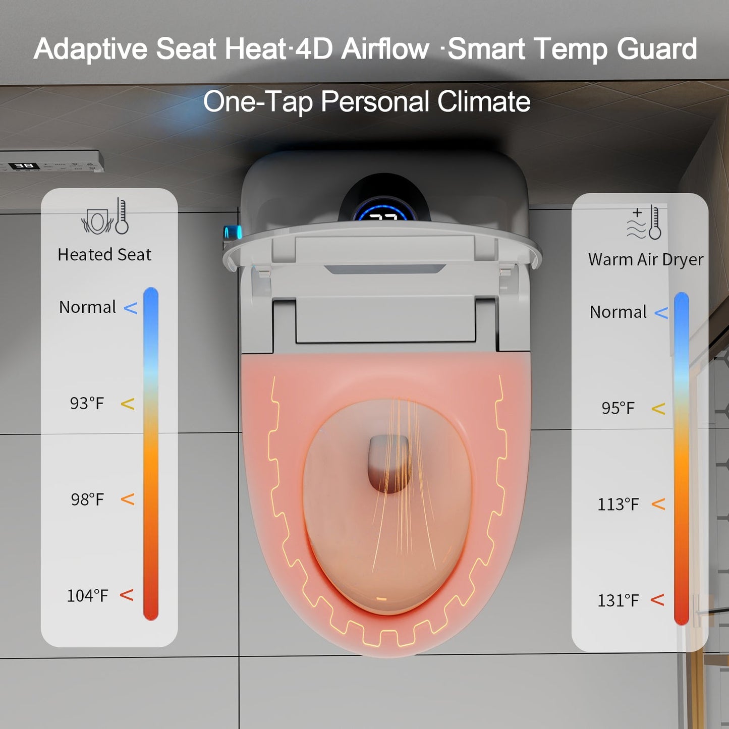 Smart Toilet Bidet Combo with Foot Sensor and Remote Control