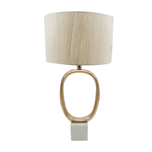 D14x28.5' Oval Shape Cut Out Metal Table Lamp with Cream Linen Shade