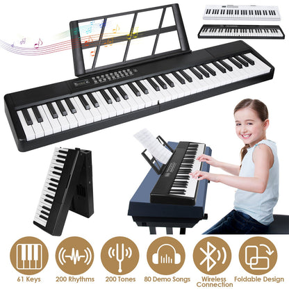 61Keys Foldable Electronic Piano Keyboard With Micro Audio Sustain Pedal Music Stand Storage Bag Portable Wireless MiDi Connection Keyboard For Beginn