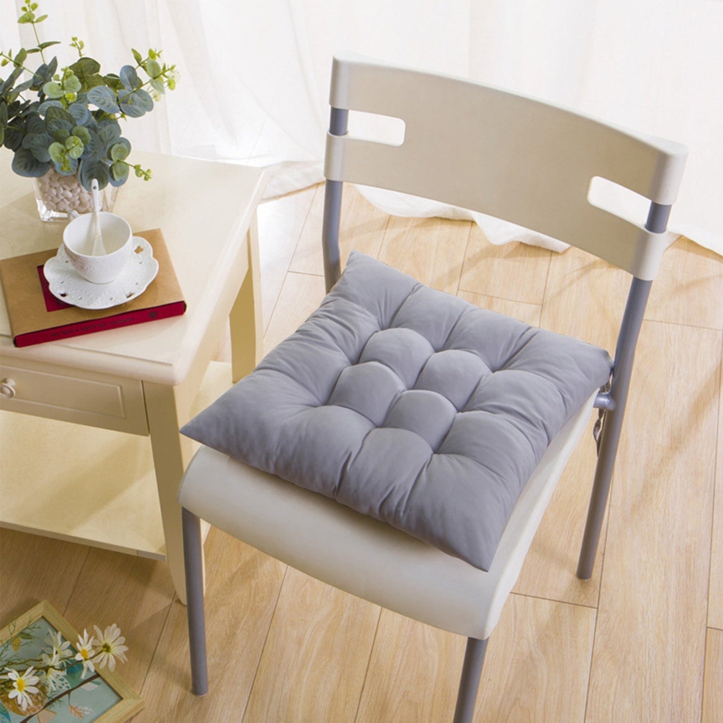 4Pcs Chair Cushion Pads Pillow 17.72x17.72x2.37in Soft Tie On Square Sitting Mats For Home Office Car Sitting Travel
