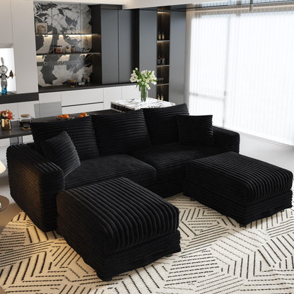 Convertible Deep Seat Sofa With Soft Pillows And Ottomans