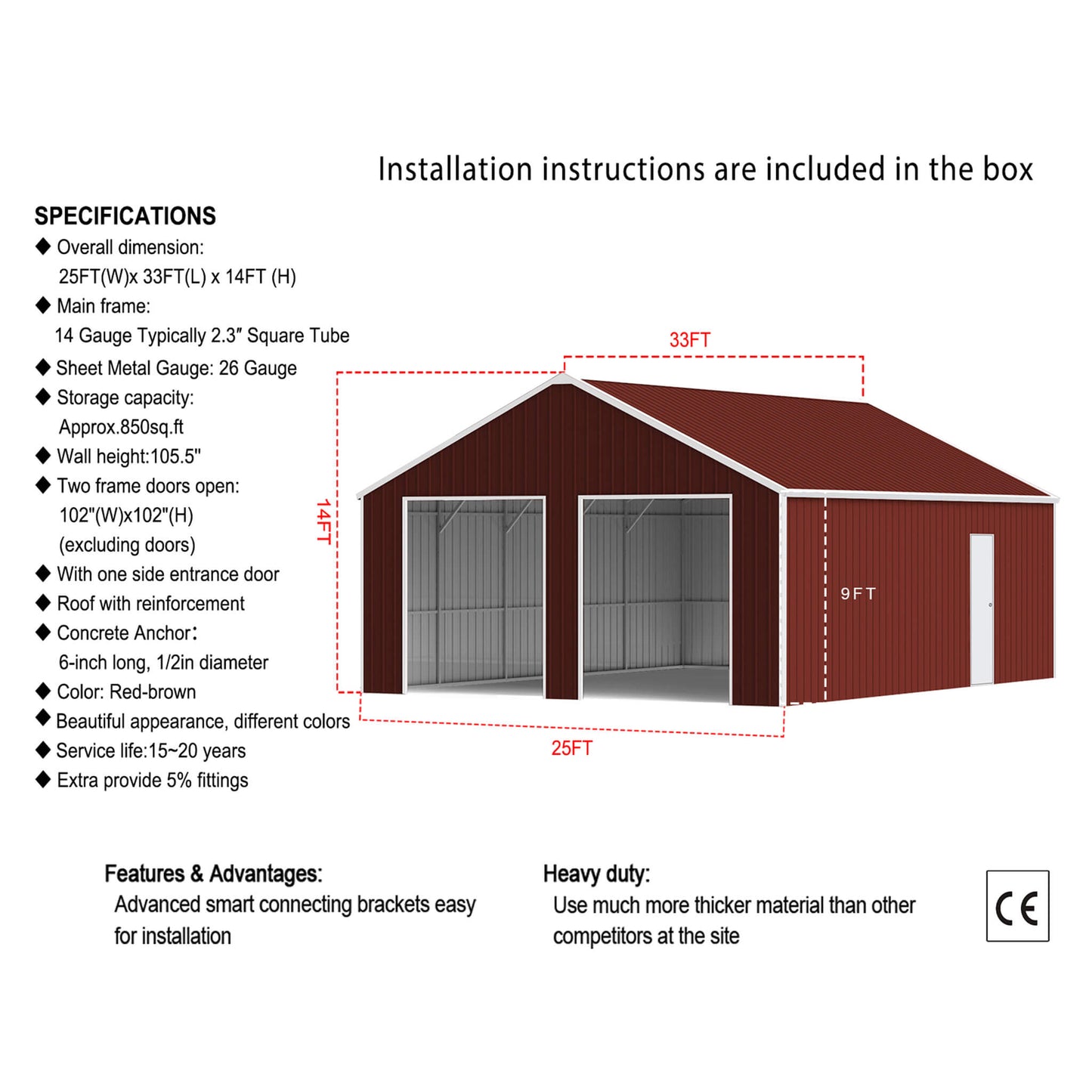[25X33FT] Alora Heavy-Duty Dual-Door Galvanized Steel Storage Shed (SAK72345)
