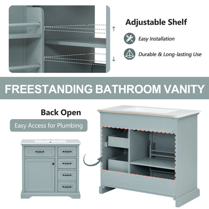 36" Bathroom Vanity with Ceramic Sink and Storage