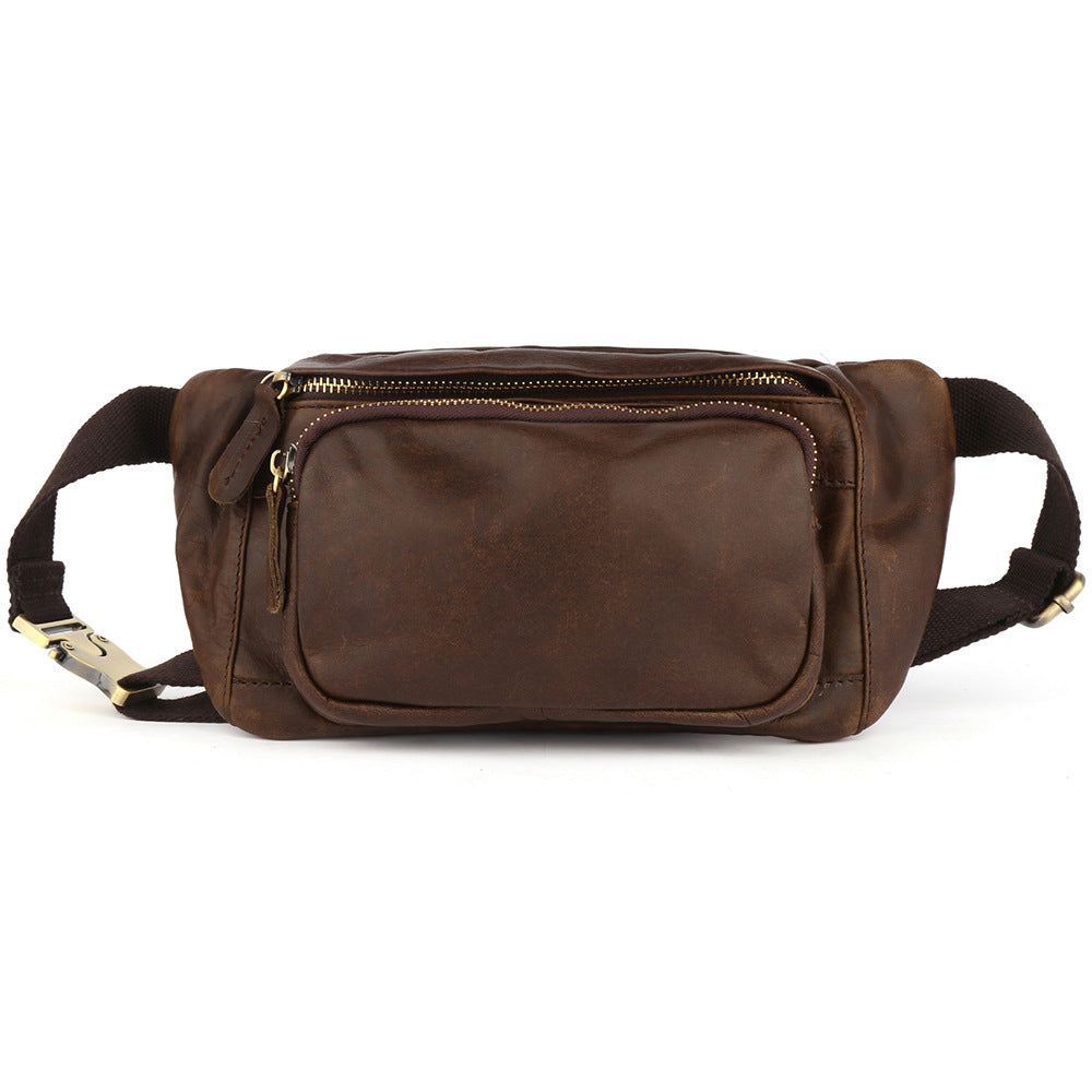 Simple Retro First-Layer Cowhide Mens Chest Bag