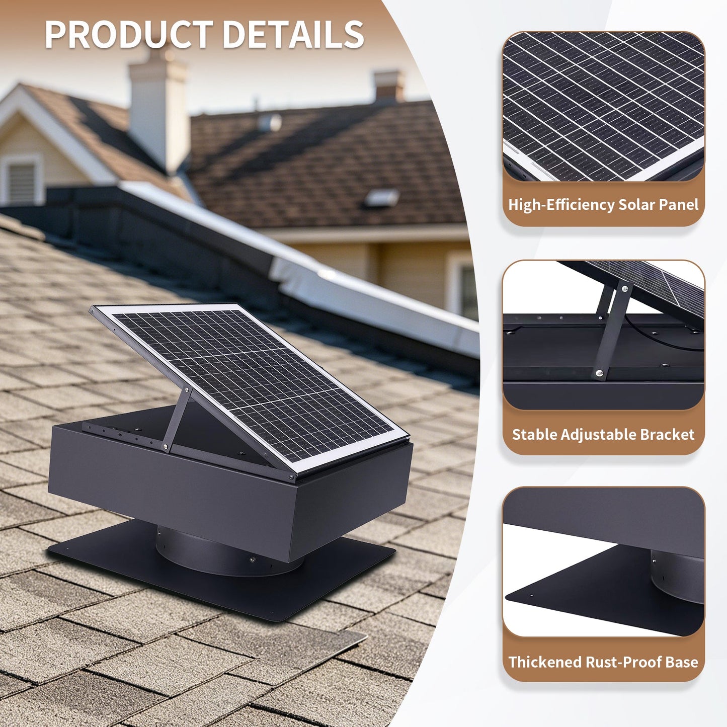 12" Solar Roof Vent Fan, 40W Dual Power Attic Exhaust Fan with Remote & Auto Start