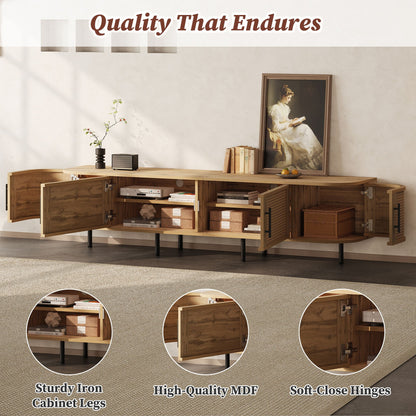 70" TV Stand With Doors, Construction For TVs Up To 80" - Natural Wood