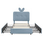 Upholstered Bed With Oversized Rabbit Ear Headboard, LED Lights & 4 Storage Drawers