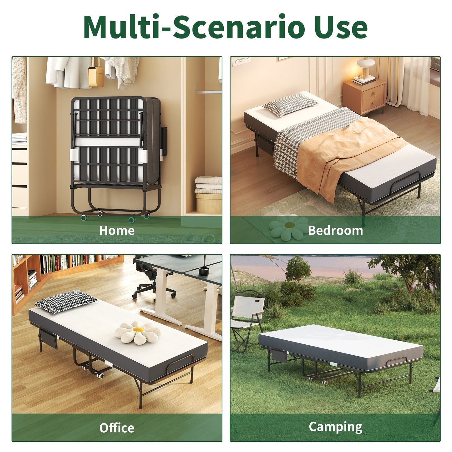 75 Inch Folding Bed with 5" Memory Foam Mattress
