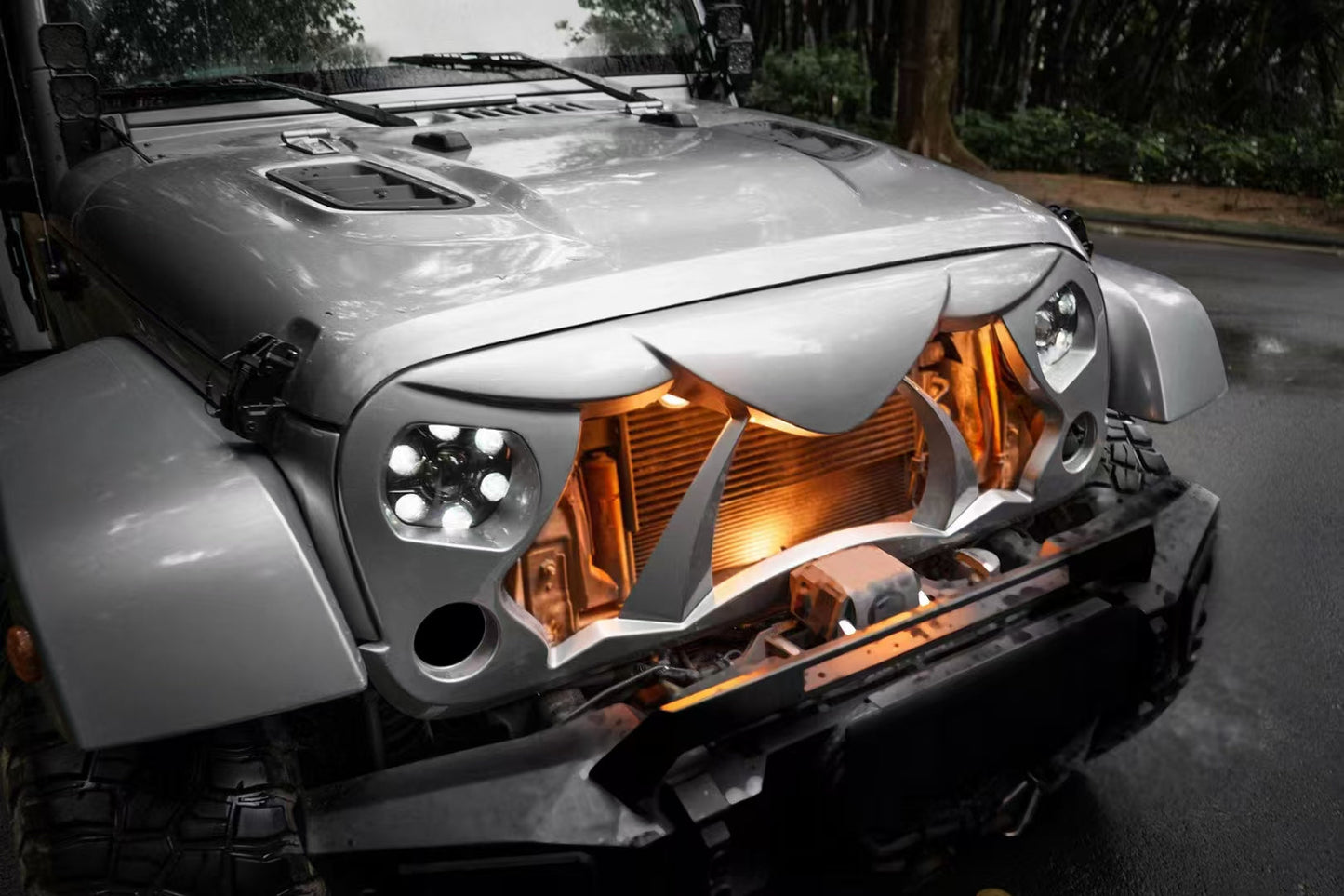 Halloween Front Grille Grid Grill for 2007-2017 Jeep Wrangler Rubicon Sahara Sport JK/JKU, Matte