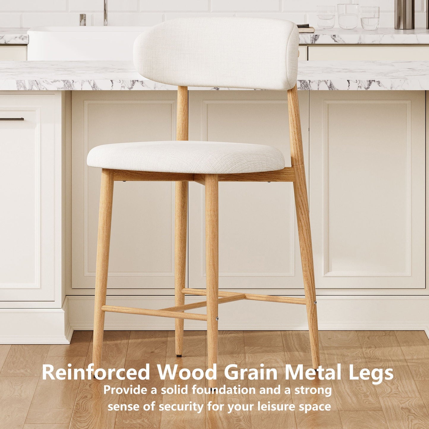 Upholstered Counter Height Bar Stools For Kitchen Island (Set of 2) - Beige