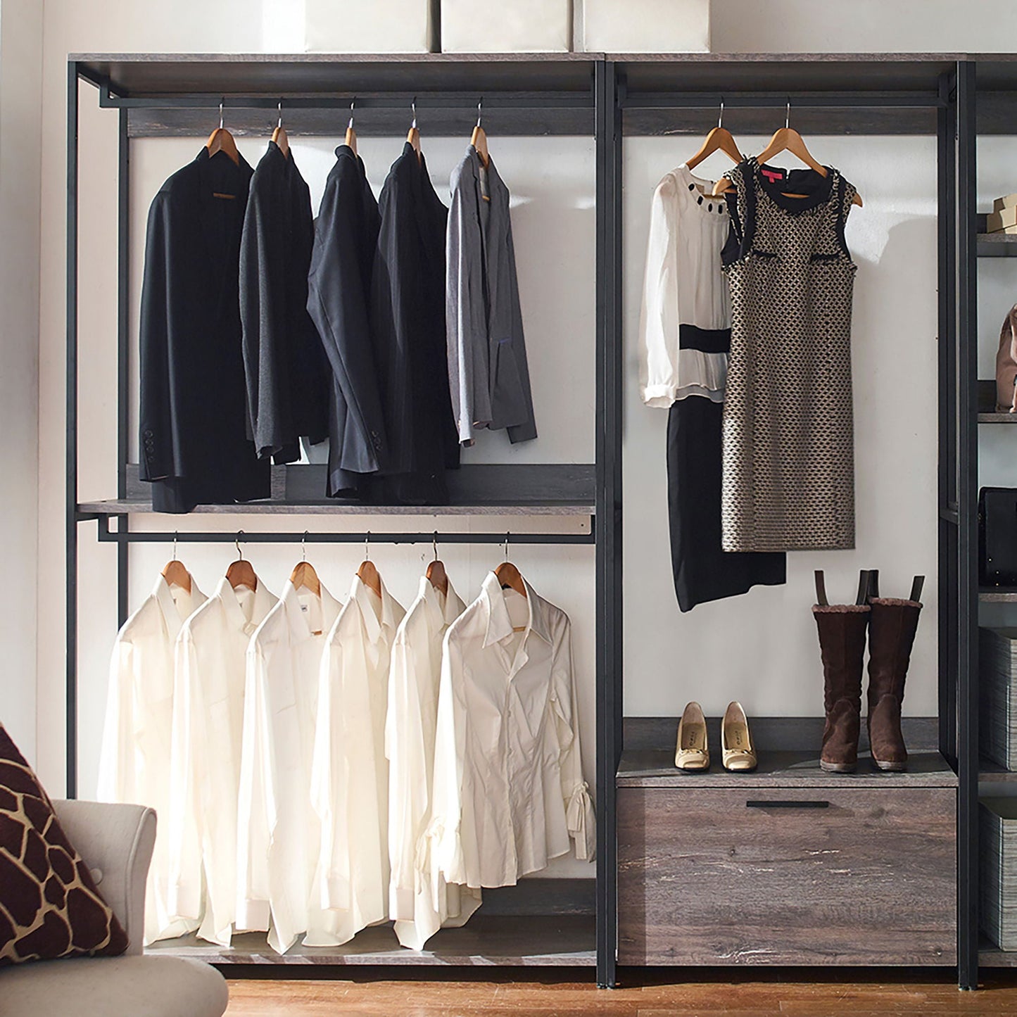 Monica - Walk-In Closet System, Modular Design - Rustic