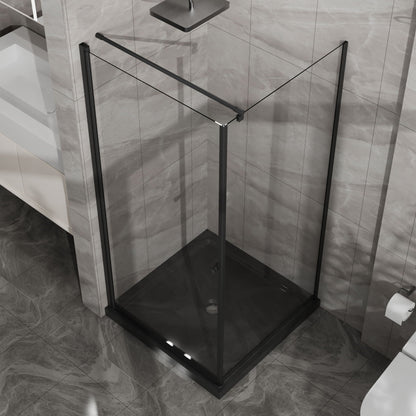 Corner Shower Enclosure with Frameless Pivot Door - Black