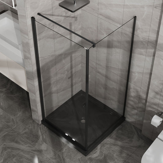 Corner Shower Enclosure with Frameless Pivot Door - Black