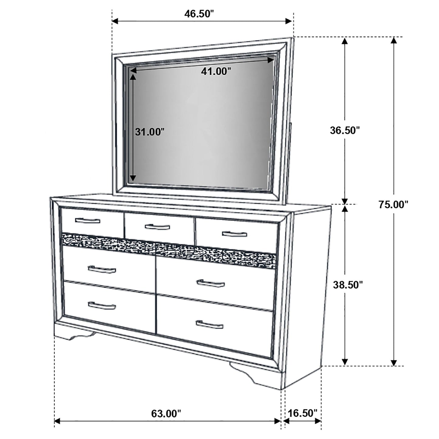 Annie - 7 Drawer Dresser With Mirror - Black