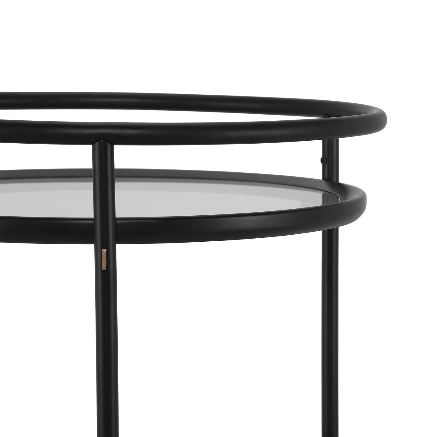 Modern Round Bar Cart with Tempered Glass Shelves